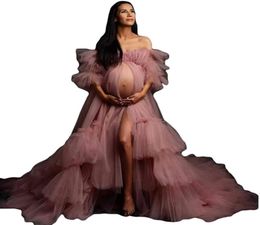 Pregnant Women Evening Dresses Po Robes Pajam Robe off Shoulder Long Sleeve Appliques Lace Tulle Gowns Customized Floor Length 9890430