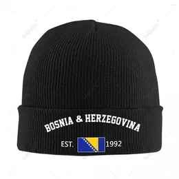 Berets Knitted Hat Unisex Bosnia And Herzegovina EST.1992 Independence Day For Men Women Boys Winter Autumn Beanie Cap Warm Bonnet