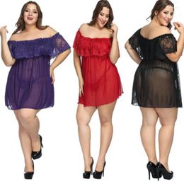 Women's Sleepwear Lace Mini Night Dress Ladies Fat Gowns Women Porn Sexy Lingerie Off Shoulder Sleep Wear Nightgown Porno Plus Size