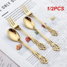 Spoons 1/2PCS Fruit Fork Durable Spoon Coffee Retro Stainless Steel Forks Rose Flower Colorful Colors Mirror Polishing