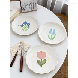 Plates Creative Ceramic Plate Floral Cute El Restaurant Homehold Tableware Vegetable Fruit Salad Breakfast Personal Items