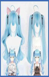 VTuber Yukihana Lamy Wig Hololive Girls Cosplay Gradient Blue Long Curly Wavy Pigtails Synthetic Hair Role Play AA2203172738645