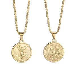 Pendant Necklaces Men Women Italy Gold Finish Round Baguette Setting Mexican Coin Centenario Mexicano Moneda 50 Pesos9516712