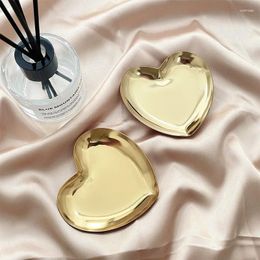 Plates Jewelry Tray Premium Heart Shape Smooth Edge Stainless Steel Metal Storage Cosmetics Trinket Plate Ornaments Trays