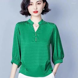 Women's T Shirts Silk Shirt Cropped Sleeves High-End 2024 Summer Ladies' Fashion Mulberry Belly Cover Temperament Top