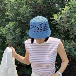 Handmade Weaving Designer Bucket Hat Women's Spring/Summer Letter Embroidery Breathable Straw Hat Outdoor Vacation Beach Hats