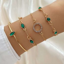 New Imitation Emerald with Circled Water Diamond Chain Bracelet Four Piece Set for Women
