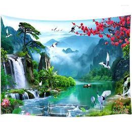 Tapestries Asian Anime Mount Forest Fantasy Fairy Tale World Waterfall Cherry Blossom Nature Scenery By Ho Me Lili Tapestry