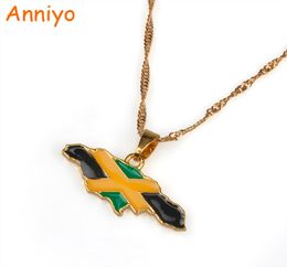 Anniyo Jamaica Map and National flag Pendant Necklaces Gold Colour Jewellery Jamaican Gifts 0804062714540