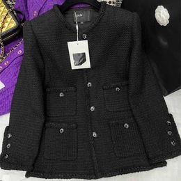 Women's Jackets designer 2024 Early Spring New Nanyou Cha Elegant Celebrity Round Neck Four Pocket Wool Blended Black Tweed Coat 0K4O