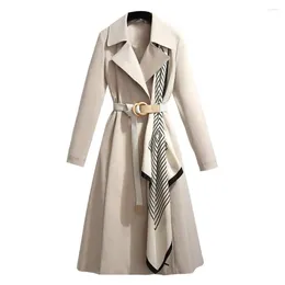 Women's Jackets Stylish Women Coat Slim Fit Woman Outerwear A-Line Elegant Lapel Mid-Length Office Windbreaker Waist Tight