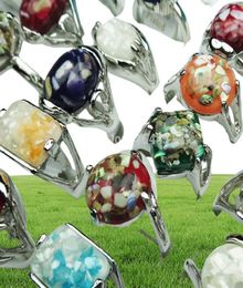 Big Promotions 50pcs Charms Mix Natural Shell Stones Silver P Womens Mens Fashion Rings Whole Jewellery Lots A3343325157