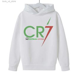 Hoodies Sweatshirts Fashion Childrens Hoodie Football Fan CR7 Tryckt Childrens Spring and Autumn Training Football Shirt Borsted Casual Pullover T240415