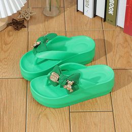 Slippers Green Platform Flip Flops Eva Anti-slip Summer Soft Sole Women Beach Fashion Bathroom Clip Toe Ladies Outdoor Slides