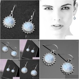 Dangle Chandelier Earrings Tribal Round Beaded White Clear Moonstone Ethnic Jewelry Sunflower Drop For Women Girl Gift Delivery Dhxm4