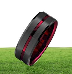 8Mm Splicing Black Brushed Tungsten Carbide Ring with Comfort Fit Red Inner Ring Wedding Band Ring Men Jewellery Delicate Style Gift5401825