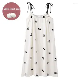 Women's Sleepwear Women With Chest Pads Nightgowns Animal Cartoon Night Dress Sexy Spaghetti Strap Cotton Casual Home Shirt