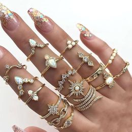 New Jewelry Bohemian Style with Diamond Hexagram Set of 17 Pieces Joint Ring