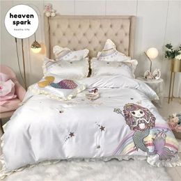 Bedding Sets Luxury Kids White House Textiles Silk &Cotton Set Embroidery Duvet Cover Bed Sheets And Pillowcases Sabanas 220x240