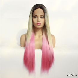 26 Zoll synthetische Spitzenfront -Perücken Simulation menschliches Haar Spitzen vordere Perücken Silky Straight Perruques natürliche gerade lange Remy -Haargradient Farben mehr Auswahl