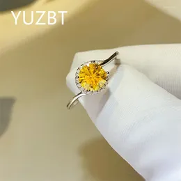 Cluster Rings YUZBT 18K White Gold Plated 1 Ct Brilliant Cut Diamond Test Past Yellow Moissanite Ring For Women Arrival Wedding Jewellery