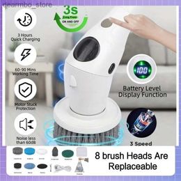 Cleaning Brushes 8 In 1 Electric Cleanin Brush Water Proof Three ear Adjustment Rotatable With LED Liht Household Products Home Rotatin L49