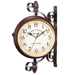 Wall Clocks Vintage Style Double Side Hanging Clock Iron Metal Home Decor Art For Living Room Sticker