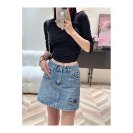 American Blue Straight Leg Denim Short Skirt for Women in Early Spring Small Stature High-end High Waisted Spicy Girl A-line Half