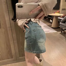 Women's Two Piece Pants Mm24 Spring/summer Fashion Diamond Letter Wash Old Versatile Straight Leg Denim Shorts Short Skirt