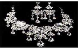 Fashion Prom Jewellery SET Clear Rhinestone Crystal Earrings Necklace Bridal Wedding Party Gift4059617