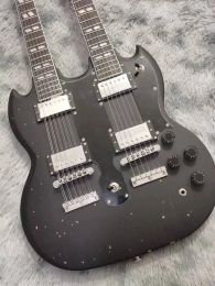 Guitar Free transportation 12 string + 6string double neck electric guitar matte Colour retro silver accessories