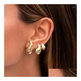 Stud Earrings Gold Color Chunky Dome Teardrop Peas Shape Mini Glossy High Polished Fashion Hip Hop Women Lady Festival Jewelry Drop De Dhbd6