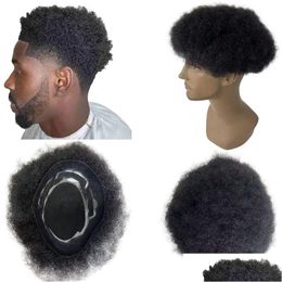 Hair Extension Kits Toupees Toupee For Men Afro Kinky Curly Mono Base With Pu Mens Human System Blackmen Drop Delivery Products Extens Ot0Wd