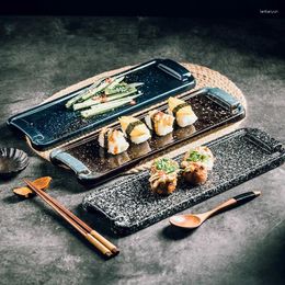 Plates Japanese Rectangular Sushi Flat Plate Barbecue Restaurant Tableware High-grade Ceramic