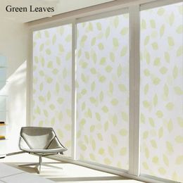 Window Stickers Self Adhesive With Glue Green Leaves Bathroom Film Glass Sticker For Silding Door Block Security 45/60/85