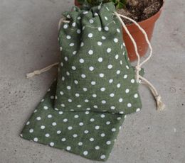 Green Dot Linen Gift Bags 8x10cm 9x12cm 10x15cm 13x17cm pack of 100 Makeup Jewelry Packaging Pouch3560599