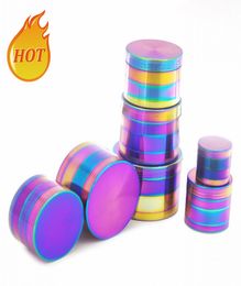 Rainbow Tobacco crusher Herb Grinder 4 piece 40m 50mm 55mm 63mm Smoking Set aluminum alloy pollen press catcher metal grinders1845047