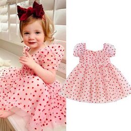 Girl's Dresses FOCUSNORM 0-4Y Toddler Baby Girls Valentines Day Princess Dress Short Puff Sleeve Heart Print Tulle Lace Tutu Dress T240415