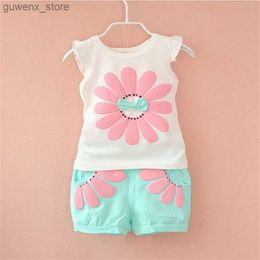 Clothing Sets New Baby Girls Clothing Outfits Brand Summer Newborn Infant Sleeveless T-shirt Shorts 2pc/Sets Clothes Casual Sports Tracksuits Y240415