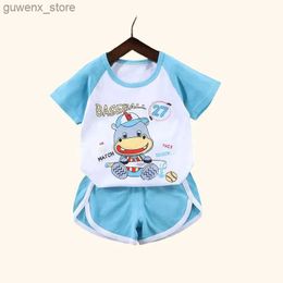 Clothing Sets 2PCS Childrens T-shirt Sets Kids Summer Dress Suit Clothes Boy Girl Summer Cloth T-shirt Pants Cartoon Pattern Printing Clothes Y240415