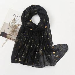 Scarves Foil Star And Moon Printed Scarf Lightweight Shawls Fashion Glitter Shawl For Evening Party Women