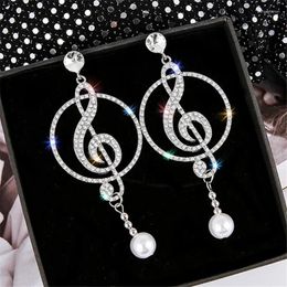 Dangle Earrings FYUAN Music Symbol Rhinestone Crystal Drop For Women Geometric Pearl Fashion Party Statement Jewelry