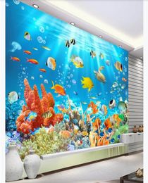 3d wall paper custom po Silk wallpaper mural Underwater world fish coral reef children room 3D background mural wallpaper for w4623515