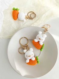 Keychains Lanyards Cute Keychains With Rabbit Pendant Keyrings Wholesale Creative Knitted Carrot Rabbit Car Keychains Girls Keys Accessories