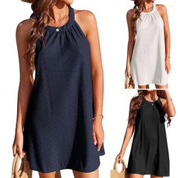 Casual Dresses Halter Neck Dress Loose Sundress Elegant Off Shoulder Crochet Mini For Women Summer Vacation Beach With Pleated