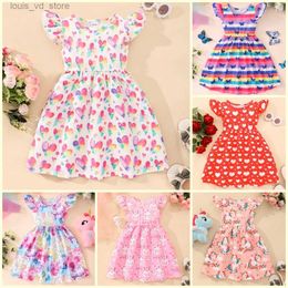 Girl's Dresses Dress Kids Girl Clothes Summer Short Sleeve Valentine Dinosaur Cute Baby Girls Princess Dresses 1 2 3 4 5 6 7 8 Years T240415