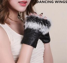 High Fashion Famous Celebrities Genuine Sheepskin Leather Real Fur Fingerless Gloves For Ladies AG222089392