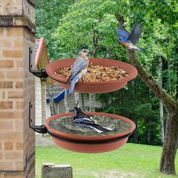 Pet Bird Bowl Tree Mounted Hanging Bird Feeder Stand Bath Tray Set For Garden Outdoor with 2 Plates Iron Rings 240407