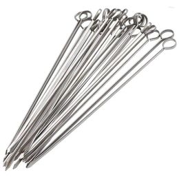 Tools 12Pcs Grilling Skewers Stainless Steel BBQ Reusable Kabob Sticks Barbecue For Camping - 12 Inch