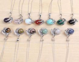 whole 20Pcs Classic Silver Plated Chain Mixed Stone Dragon Claw Round Beads Pendant Necklace Jewelry4754118